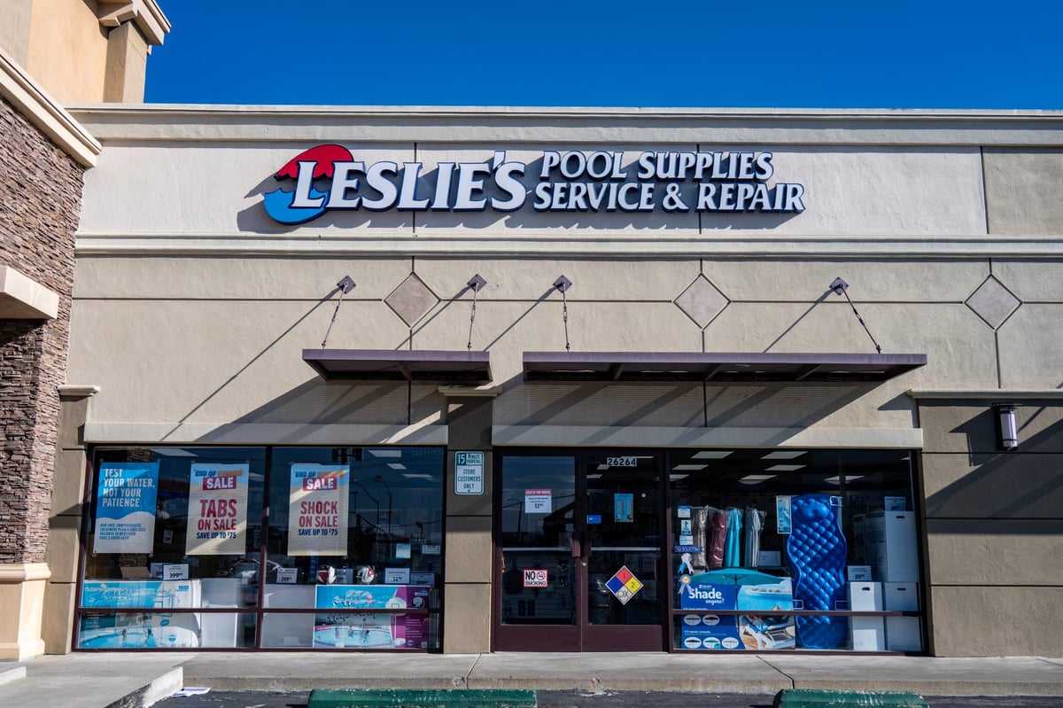Pool supply store stocked with chemicals and maintenance equipment